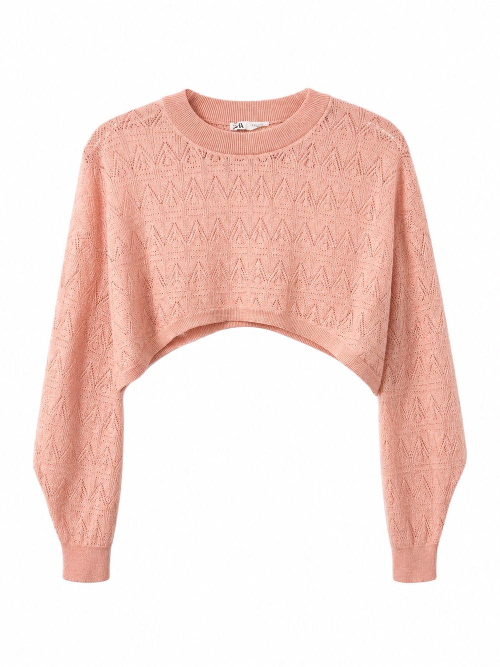Zara Cropped Open-Knit Crew Sweater in Blush Pink